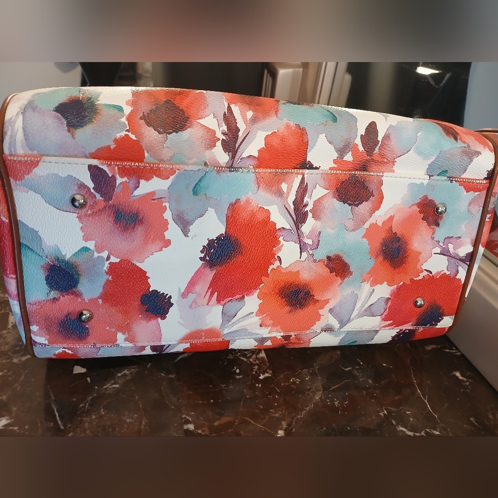 Lauren Ralph Lauren Red and Blue Floral Satchel - Picture 16 of 16
